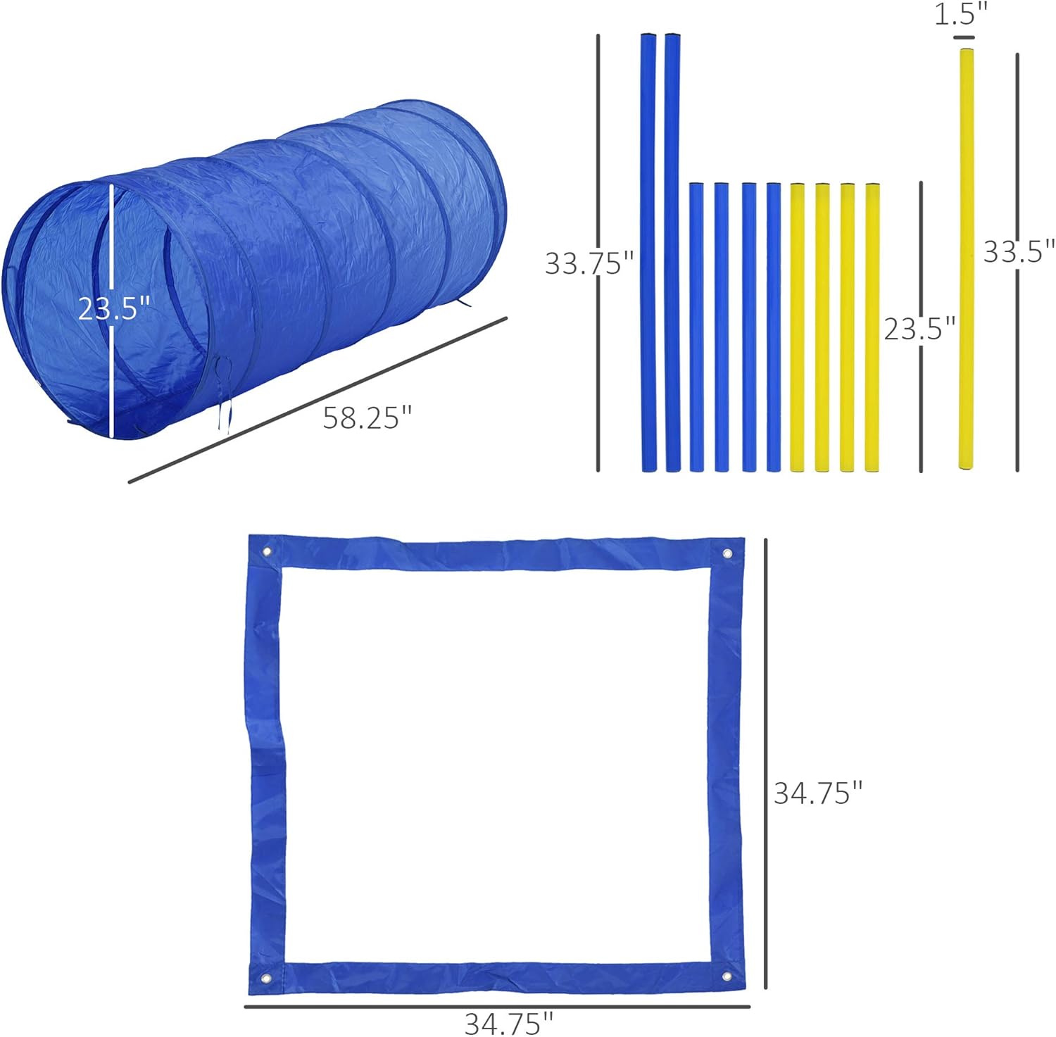 Professional Dog Agility Training Set with Adjustable High Jump, Weave Poles, Pause Box, and Open Tunnel for Outdoor Practice