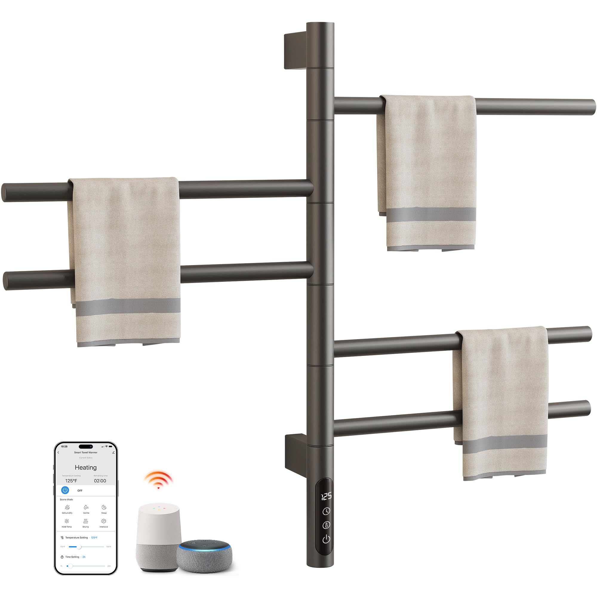 Photo 1 of ** FACTORY SEALED**ENZE Smart Rotating Heated Towel Rack - 5-Bar, Wall-Mounted, Gray