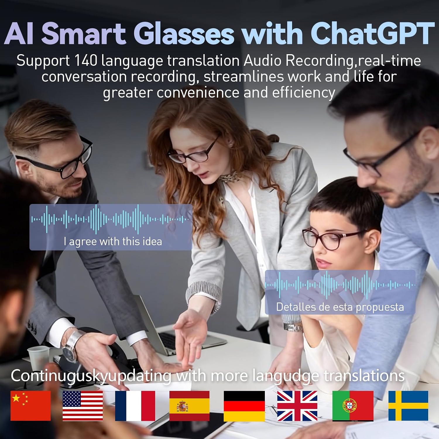 AI Smart Glasses with Camera for Men and Women, 8MP HD Bluetooth Camera Glasses, Replaceable Lenses/Real-Time Translation/Voice Control, Music Playback for Travel/Outdoor/Business (Black)
