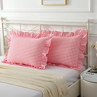 Vista 35 de juego de 2 fundas para cojín con volantes a cuadros negro/blanco, fundas de almohada decorativas de algodón lavado a cuadros estilo granja, fundas