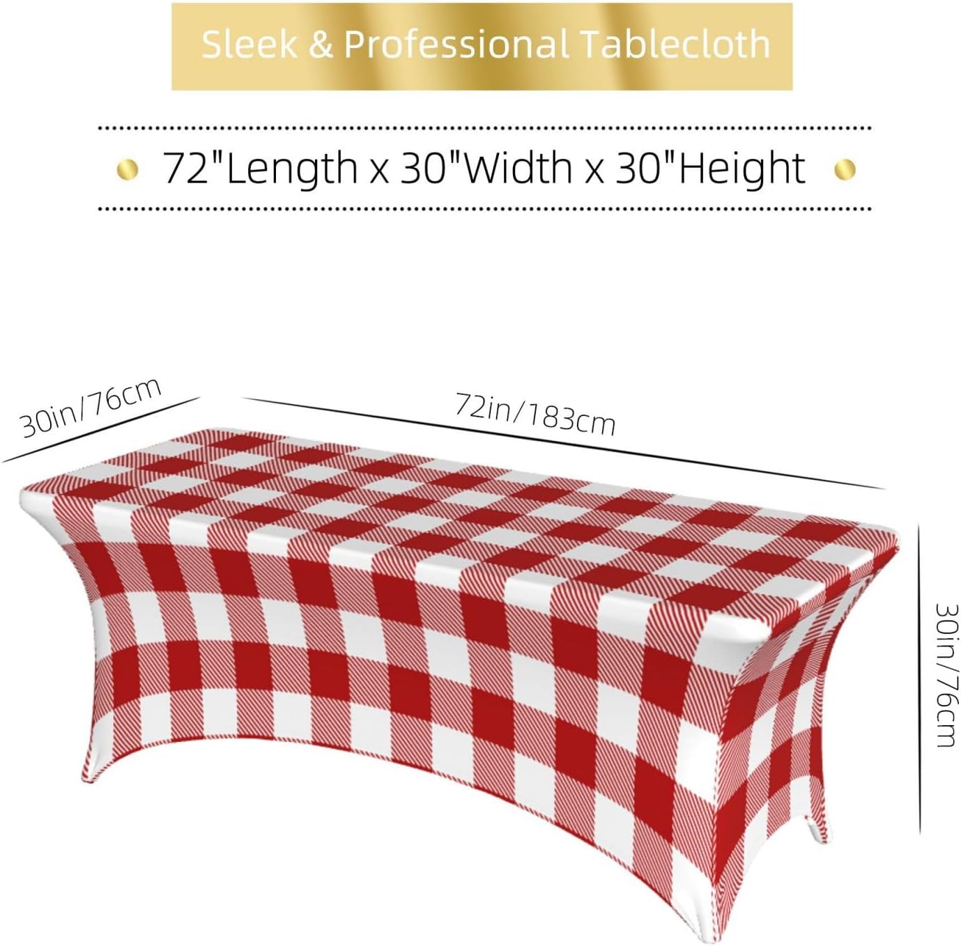 Buffalo Plaid Red and White 6 Ft Elastic Table Cover Fitted Rectangular Tablecloth for Party Banquet Festival Wedding