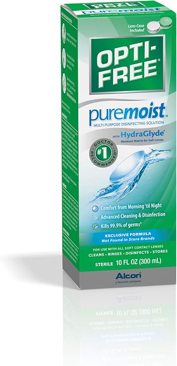 حل Puremoist متعدد الأغراض خالٍ من البصريات ، 10-Ounces & Rewetting Drops ، 12-mL Contact Lens Care Bundle