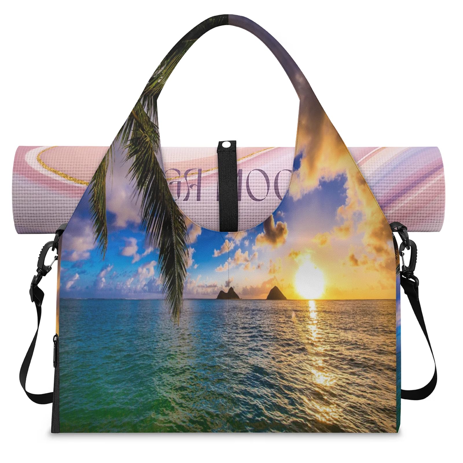 Hawaje sporty oceaniczne torba sportowa dla kobiet mężczyzn palma oceaniczna torba weekendowa z kieszenią na buty torba na ramię torba bagażowa do jogi siłowni podróży, Kolor, L, Organizer do torby