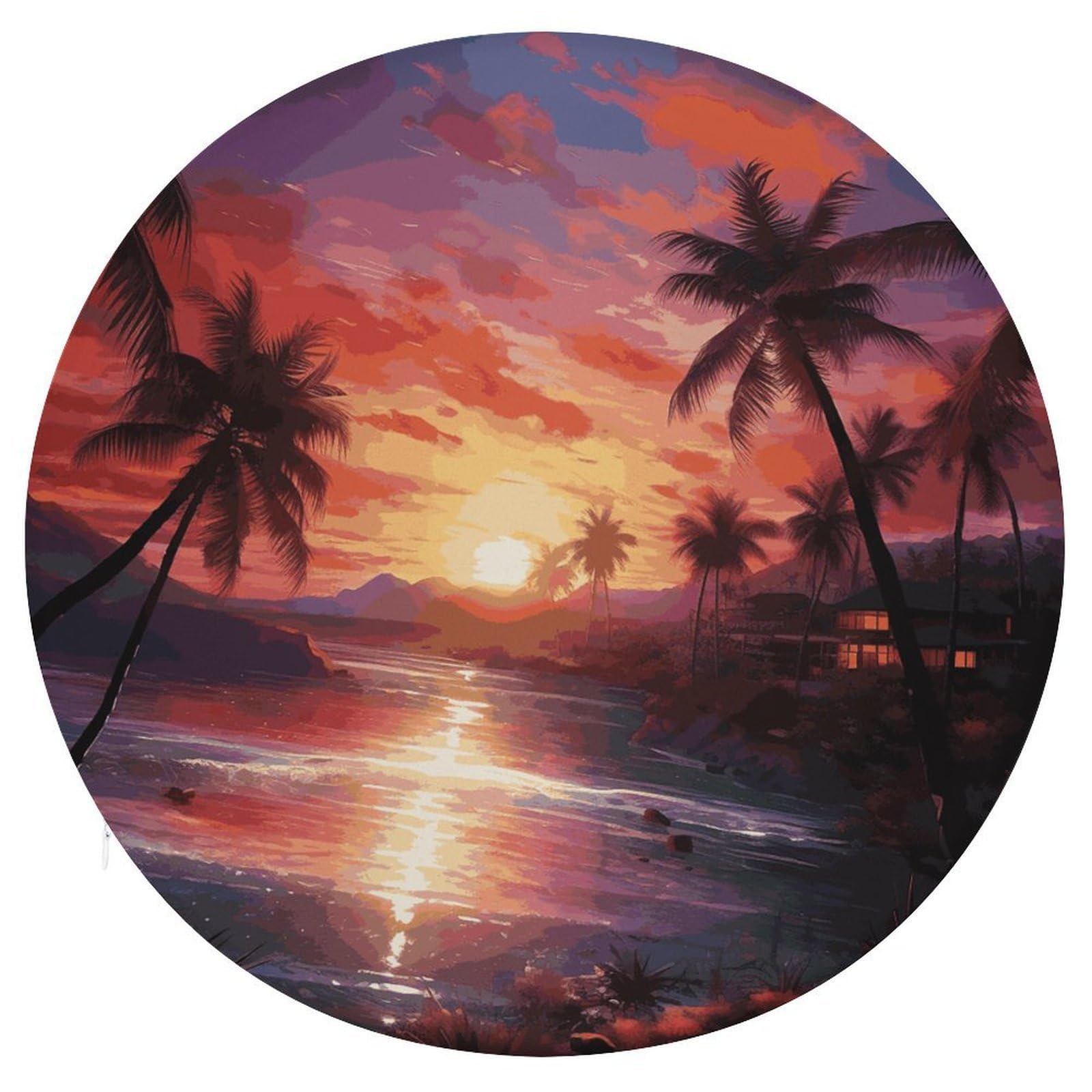FekiLoot Colorful Tropical Sunset Seat Cushion Comfort Memory Foam Seat Cushion Chair Pad Soft Round Stool Cushion Chair Cushion Removable Washable Cover for Home Office Outdoor Bistro 15.35 Inch