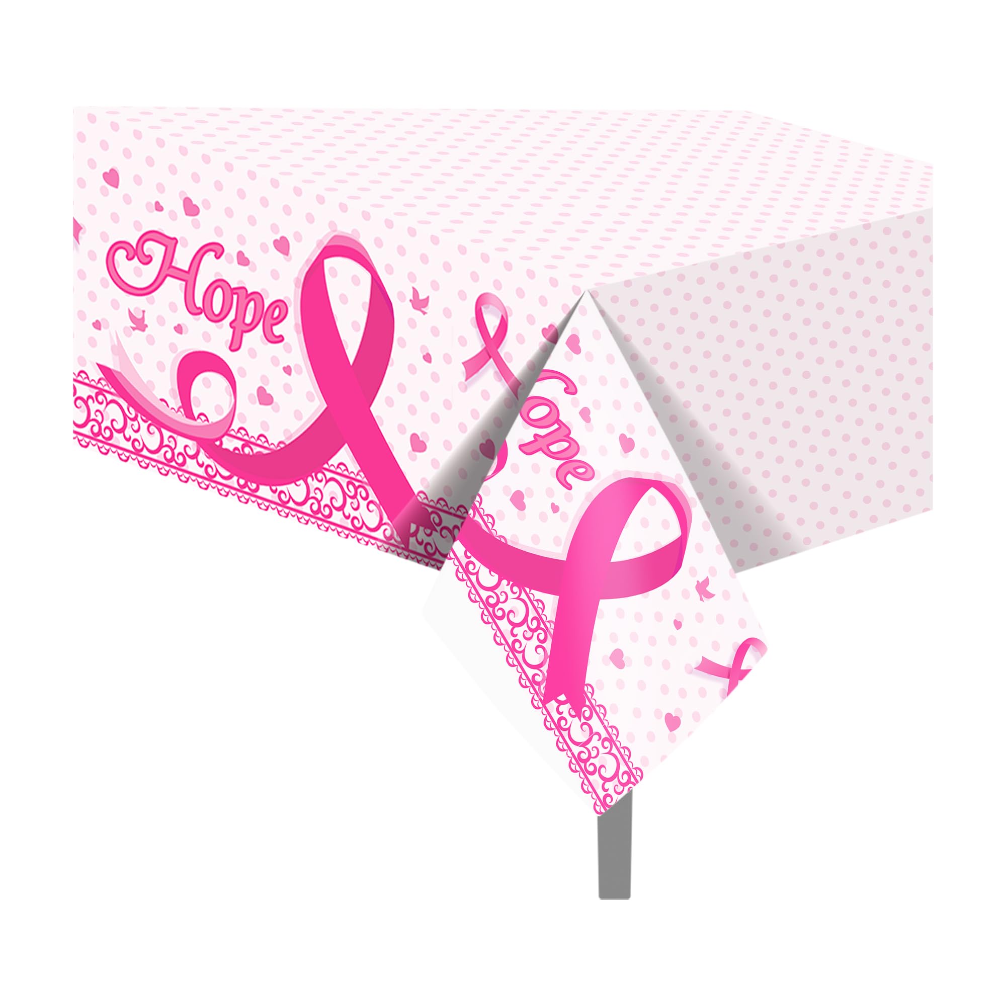 CC HOME 2Pc Pink Ribbon Party Plastic Tablecloth 54 x 87 Inch Long Table Cover, Breast Cancer Care Party Tablecover for Kids Baby Shower Birthday Dinner Picnic Kitchen Event