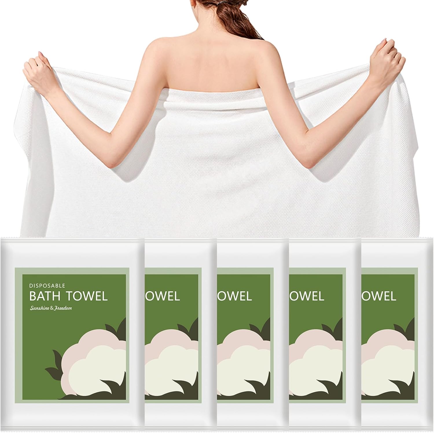 Disposable Bath Towels, 55″ x 27.5″ Ultra Soft, Quick Dry Disposable Body Towels, Portable Travel Towel for Hotel Camping Beach Swimming Gym Sauna Spa, Personal Care Pet Towels (5pcs)