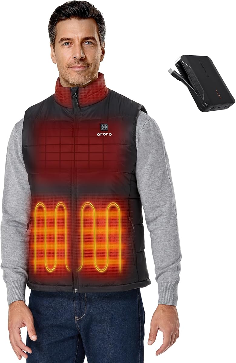 ORORO [Upgraded Battery] Men's Heated Vest, Up to 13.5 Hours of Warmth, Heating Vest with Heated Collar