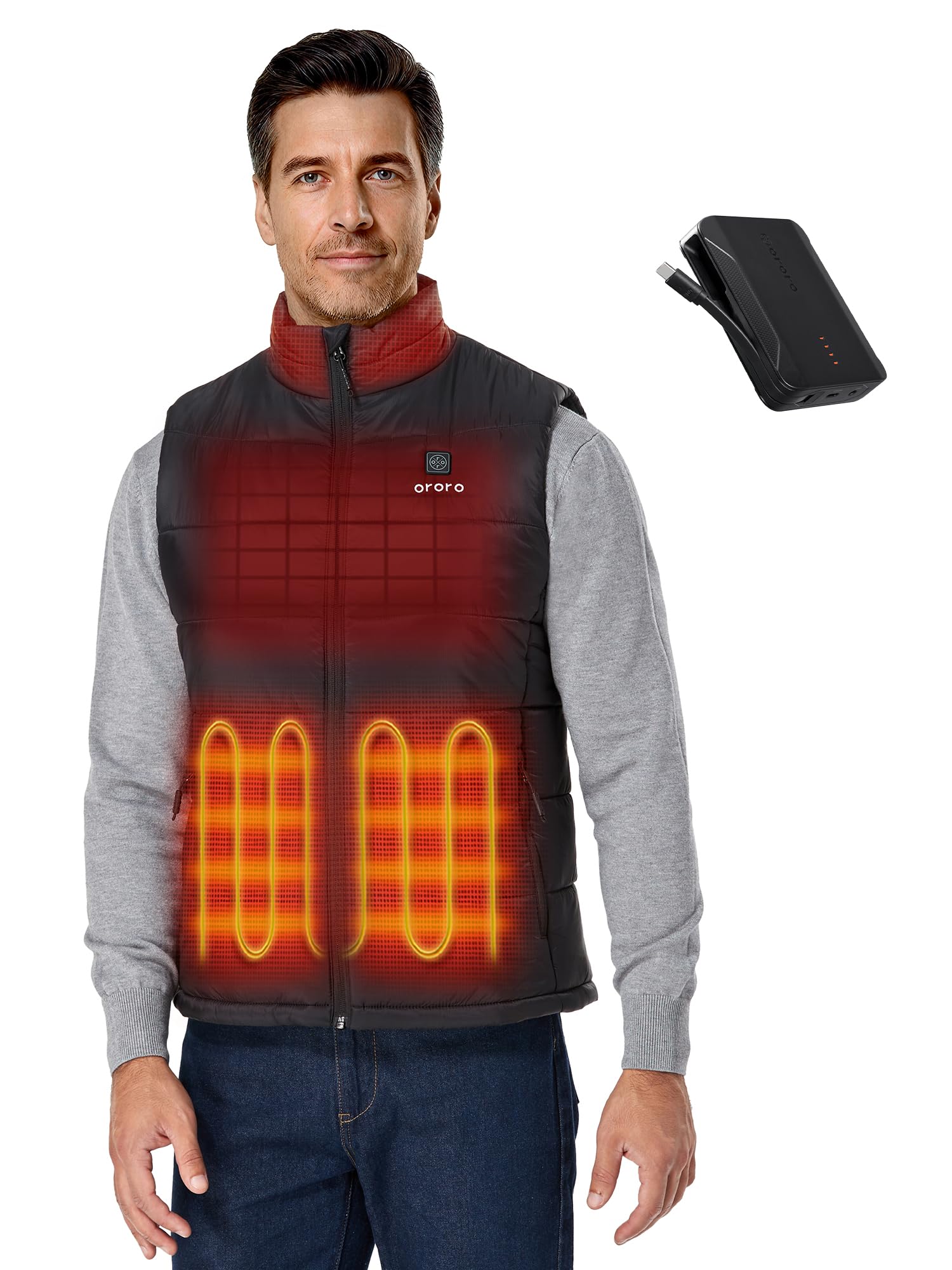 ORORO [Upgraded Battery] Men's Heated Vest, Up to 13.5 Hours of Warmth, Heating Vest with Heated Collar