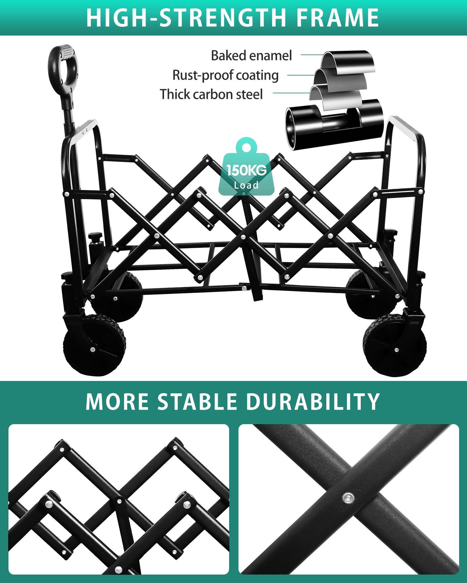 Carrello leggero pieghevole, manico regolabile, resistente, portabicchieri, portatile, compatto e salvaspazio, per campeggio, shopping, giardino, sport, spiaggia