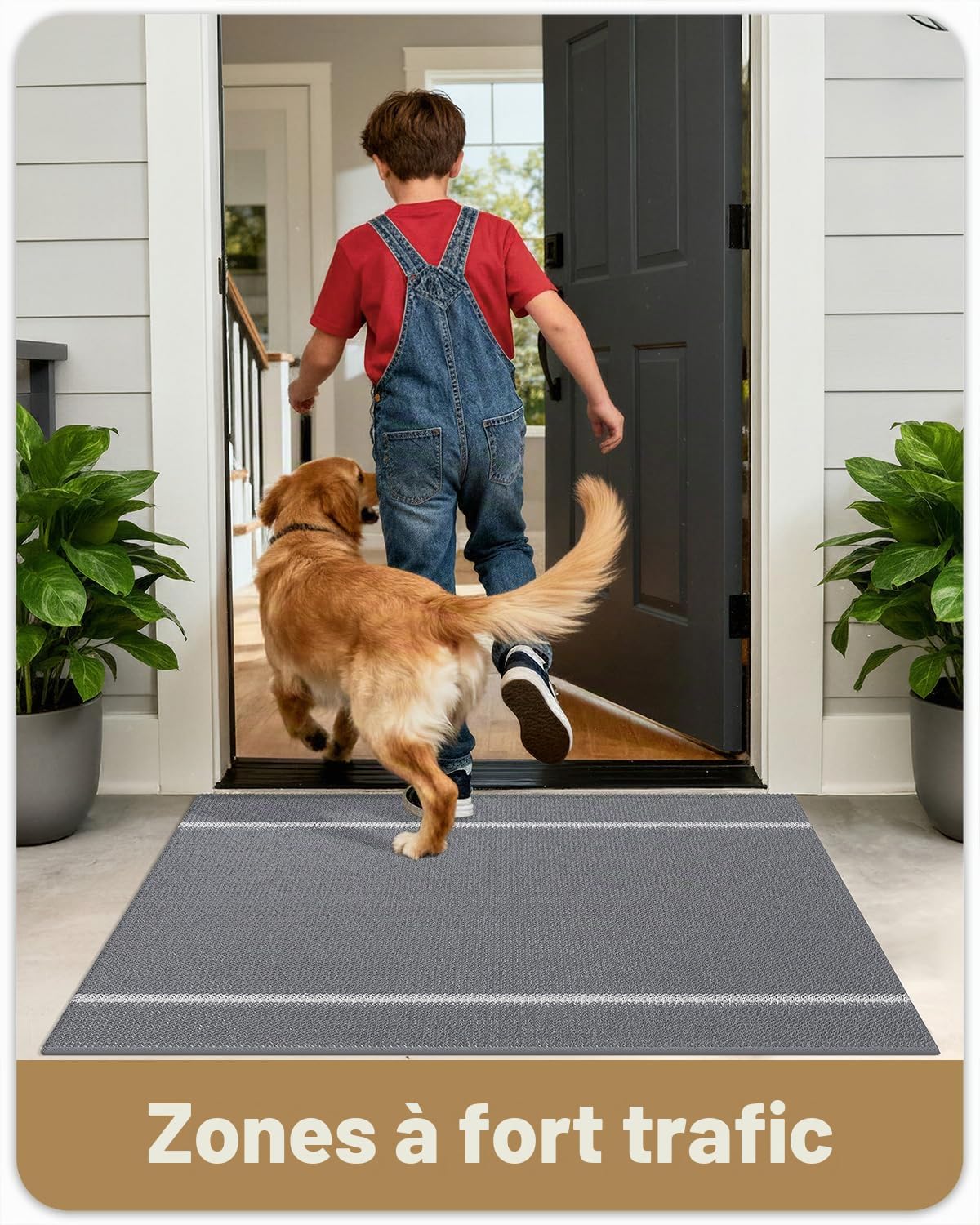 Color G Paillasson Extérieur, Tapis Exterieur Entree Robuste Antidérapant, Lavable, Essuyer Chaussure, Anti-Poussière, Tapis de Porte Extérieur Imperméable pour Entrée, Jardin, 44x75 cm, Gris