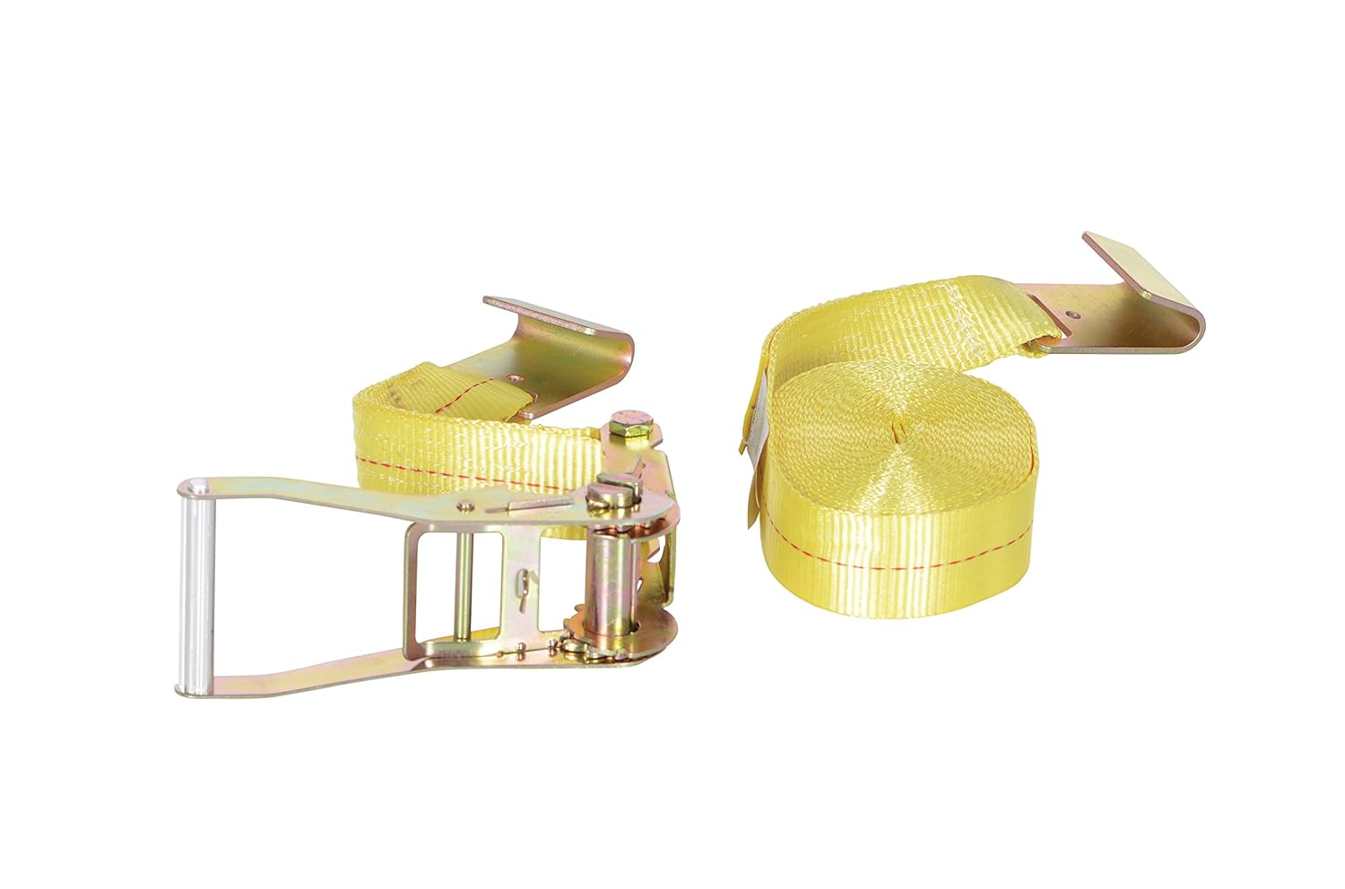 Vestil STRAP-27-FH Polyester Ratcheting Cargo Strap with Flat Hook 27 Ft. Working Length 3,325 Lb. Working Load Yellow
