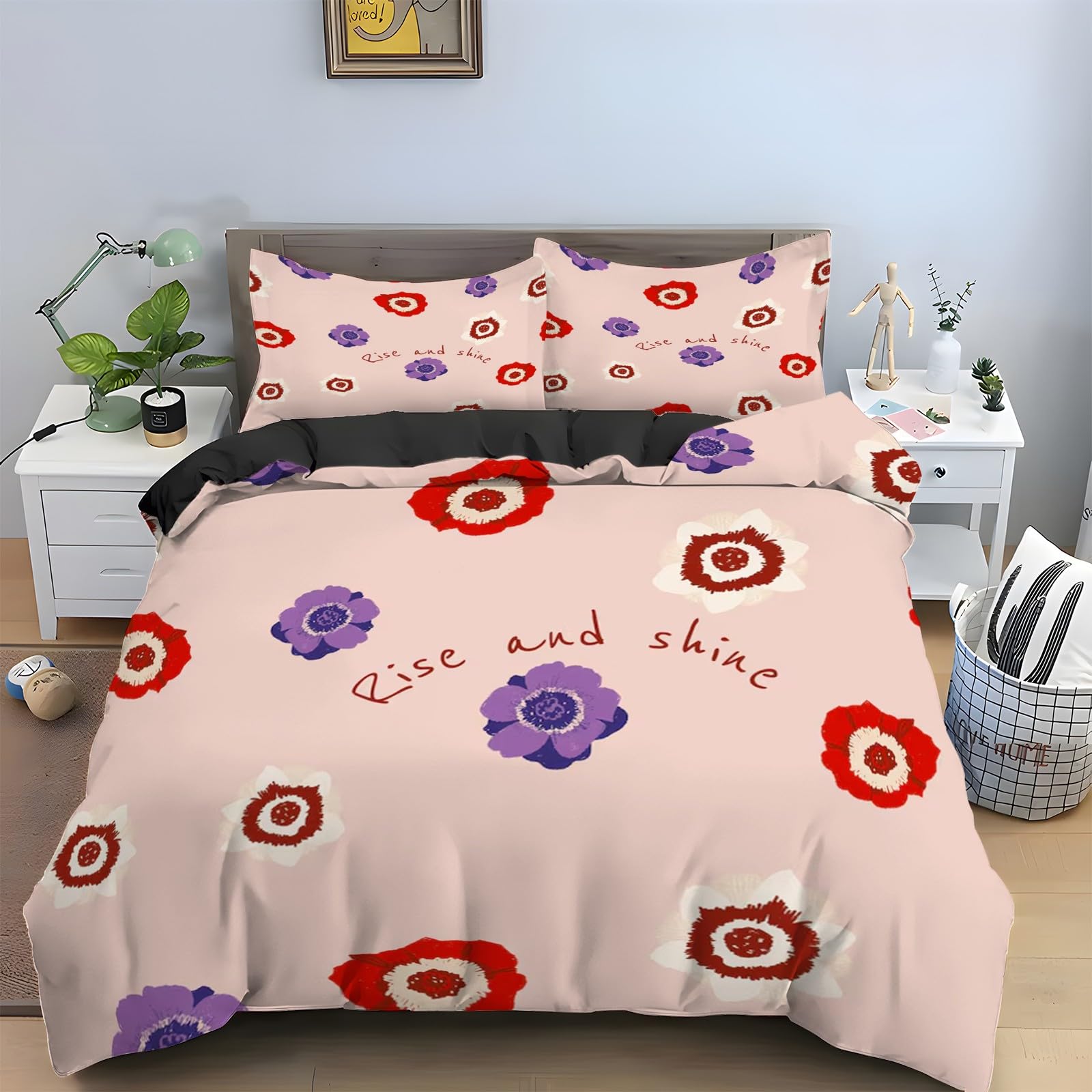 Housse de couette 240x260 en microfibre douce avec fermeture éclair et taies 65x65 cm