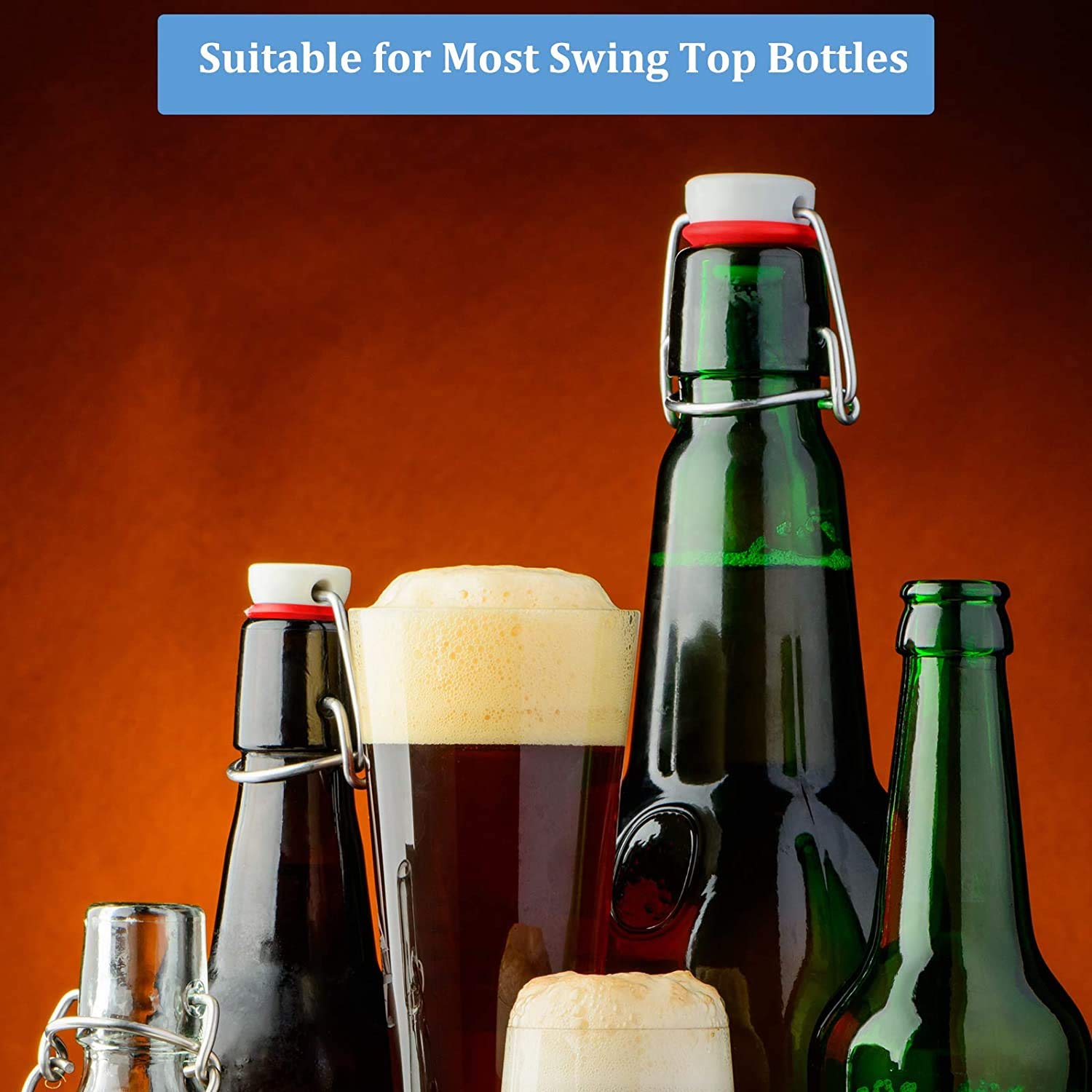 25 Pieces Silicone Rubber Grolsch Gaskets Washers Leak-proof Bottle Seals for Swing Flip Bottle Hat Shaped Swing Top Washers Seal Gasket Replacements for Home Brew Beer Soda Bottle Sealing Use