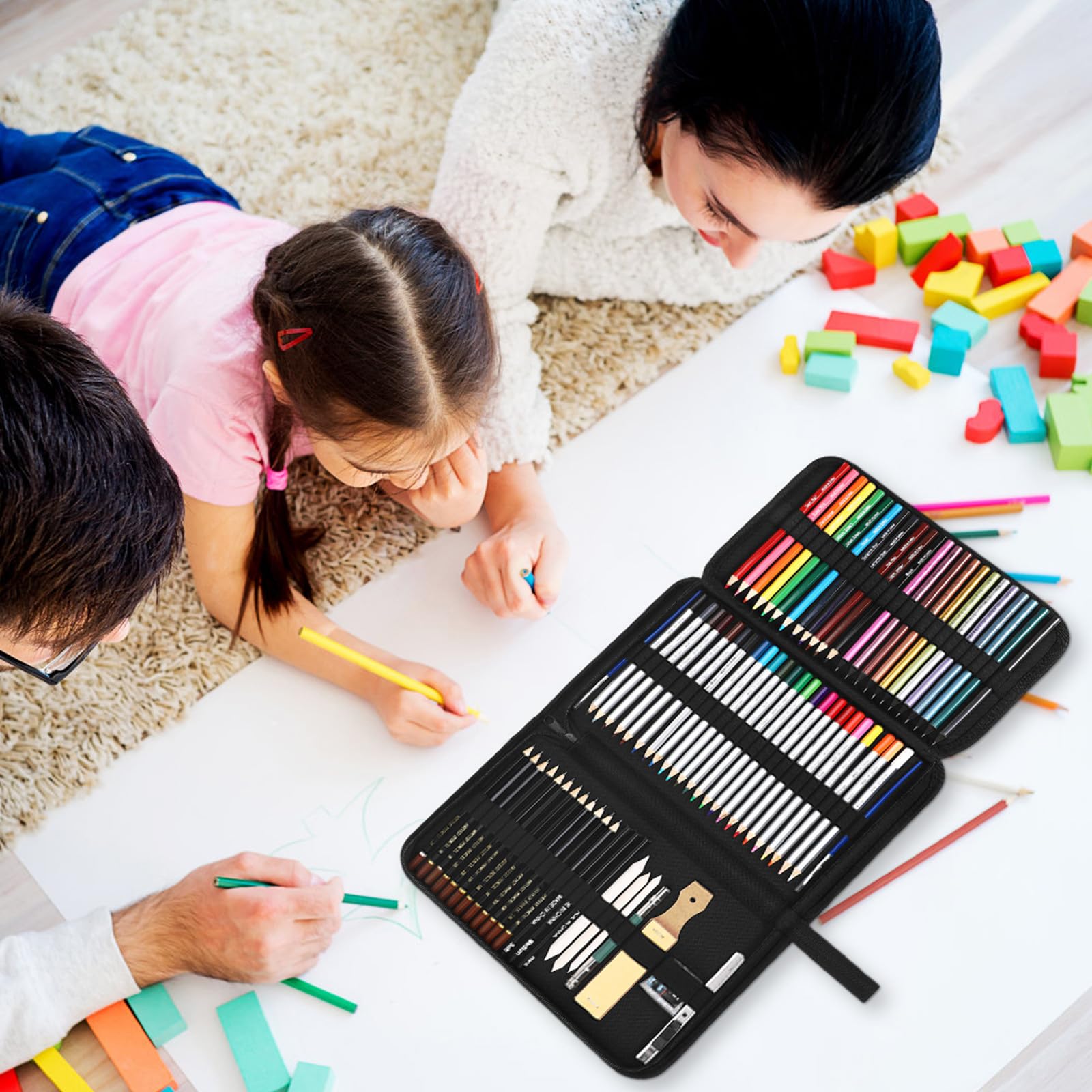 Set di Matite Colorate Acquerellabili Astuccio Zip, Matite in Legno per Shading e Disegno, Accessori Pratici e Portabilità Comoda per Artisti