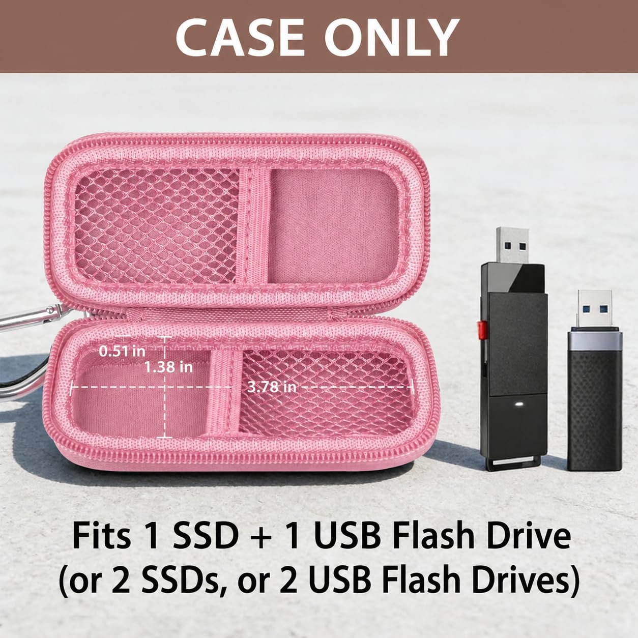 USB Flash Drive Case for SanDisk for Samsung SD Memory Cards, Storage Bag for Buffalo External 1.0TB Portable SSD, Mini Size for Office, Travel, Commuting【Not Included SSD & Thumb Drive】(Pink)