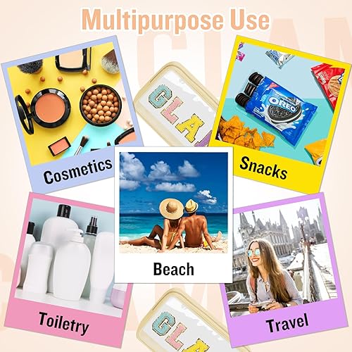 Miniatura 9 de izuzta Bolsa de maquillaje de parche Preppy, bolsas de maquillaje transparentes con cremallera, GLAM-Beige