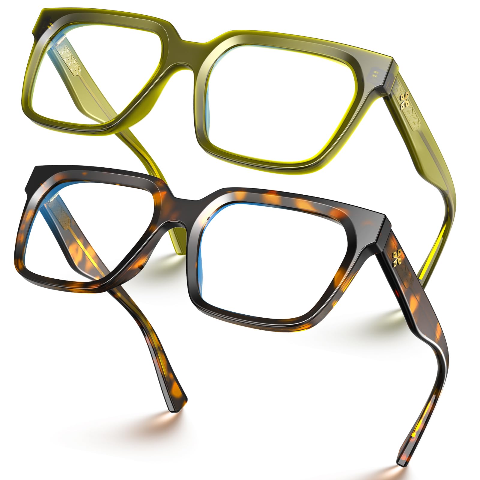 VISOONE 2 Pack Rectangle TR90 Blue Light Blocking Glasses Computer Eyewear with Preppy Look for Women and Men Cougar