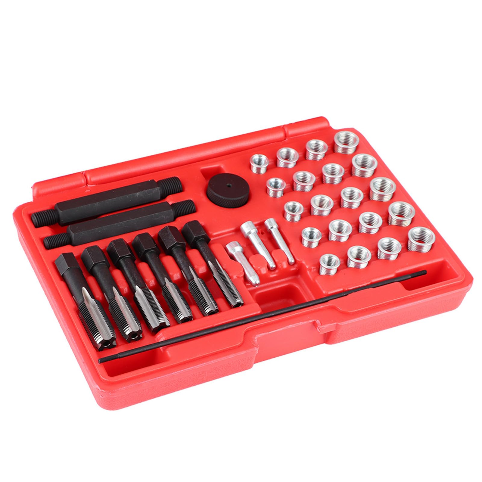 Juego de reparación de roscas de bujías incandescentes, 33 piezas, herramienta de corte de rosca, pasador de guía para reparación de roscas de bujías incandescentes, juego de reparación de rosca
