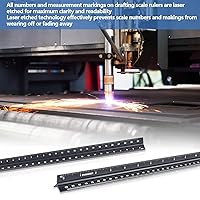 Vista 3 de Regla de escala para ingenieros, medidas imperiales de 12 pulgadas, regla triangular de aluminio grabada con láser en negro para arquitectos