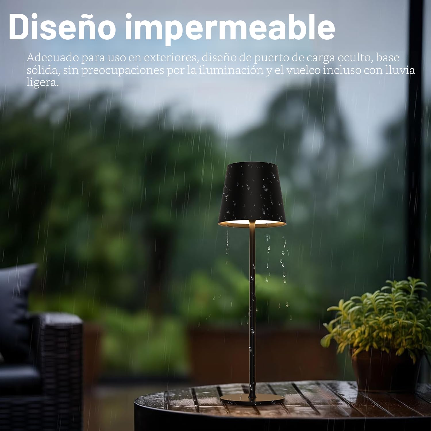 Lámpara de Mesa de Batería LED Regulable, Toque Lámpara de Escritorio Inalámbrica con USB-C, Lámpara de Mesa de Batería Recargable LED Metálico para Exteriores e Interiores, IP44, 5600mah, 5W, Negro