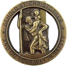 HIR Round Bronze Saint St Christopher Go Your Way in Saftey Proctection Visor Clip, 1 3/8 Inch (Dia)