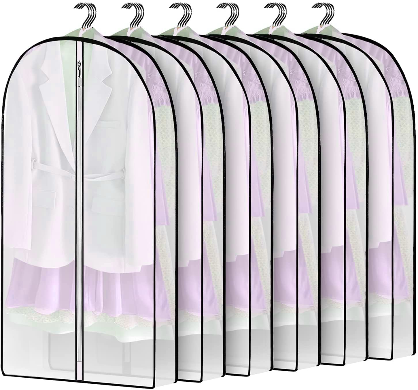 MsKitchenHanging Clothes Bag with 4" Gusseted Garment Bag (Set of 6) for Storage Suit Bag for Closet Clear Garment Bags Dress Covers Garment Bags for Long Coat, Gown, Dresses - 24"x 60"x 4"/ 6 Pack