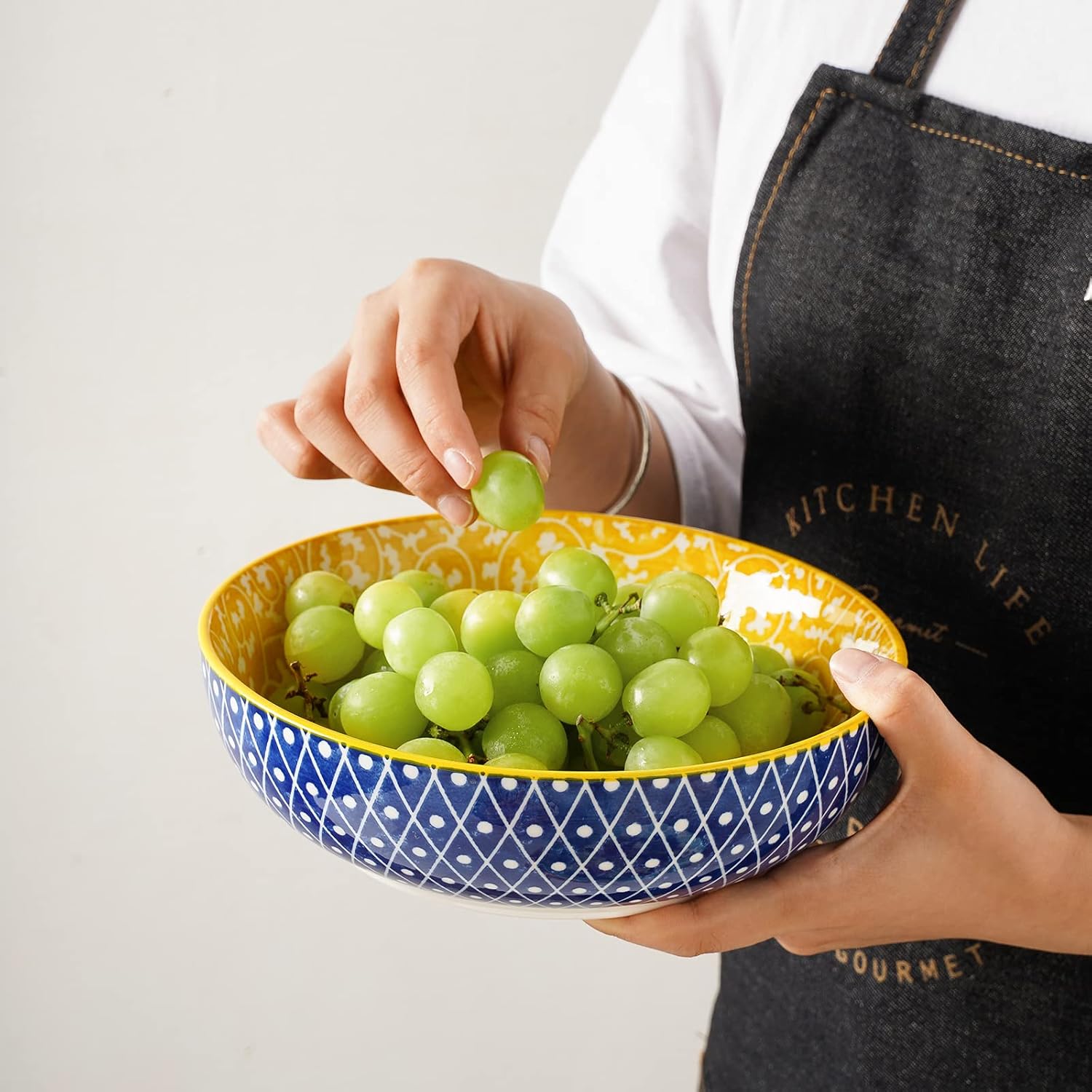 Selamica Ceramic 50 Ounce Pasta Bowls Set of 4, 8.6 Inch Large Salad Bowls, Wide and Shallow Porcelain Soup Bowls, Stackable Serving Bowls, Microwave Dishwasher Safe, Assorted Colors - Image 6