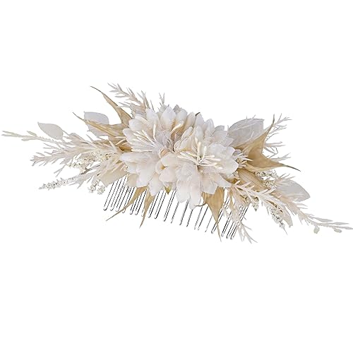 Bridal Hair Comb - Handmade White Flower Comb for Wedding Floral Hair Accessories for Bride Bridesmaid Women Girls Bachelorette Party Bridal Shower