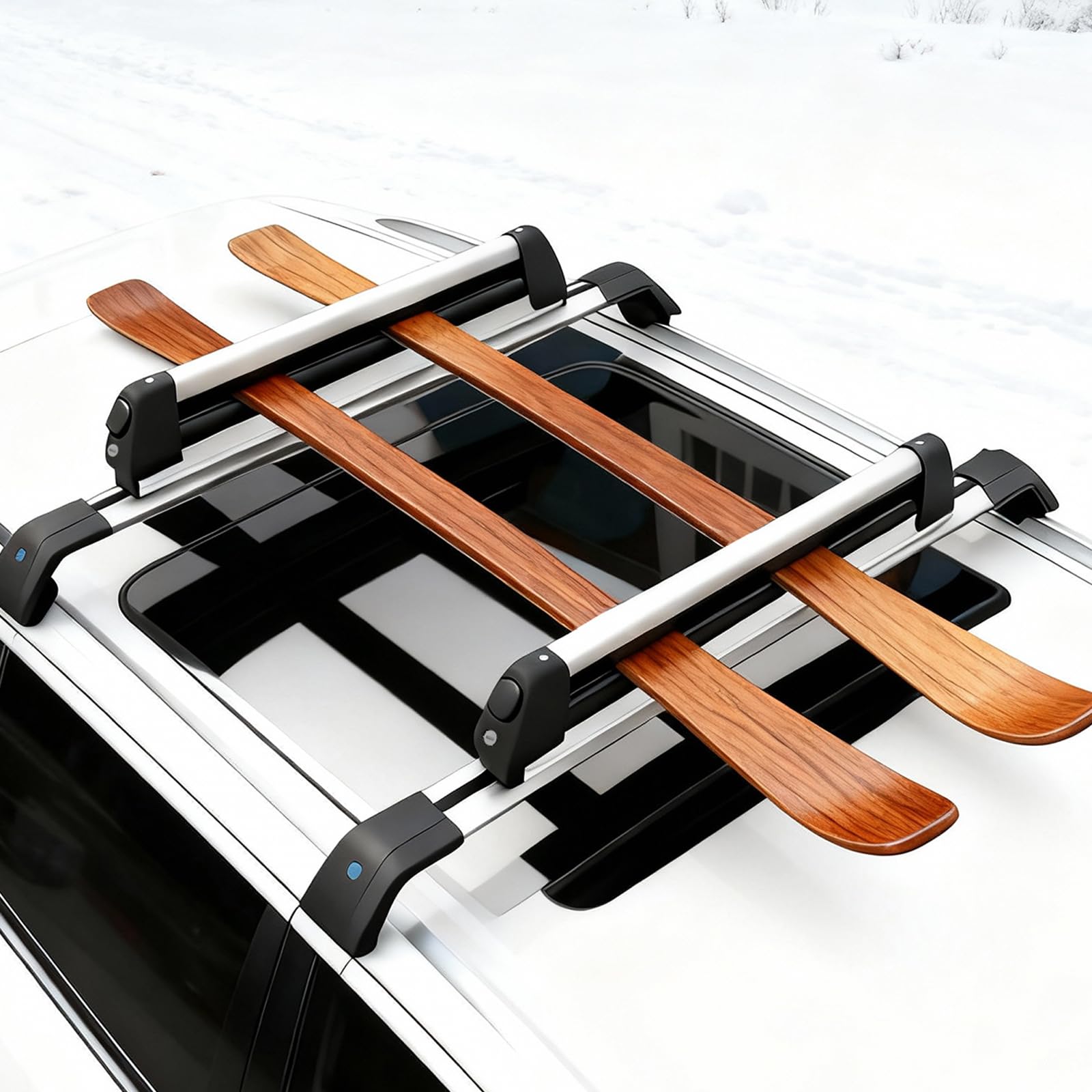 Set di 2 barre per sci e snowboard, in alluminio con sistema di binari, universali per travi trasversali, trasporto di sci e snowboard