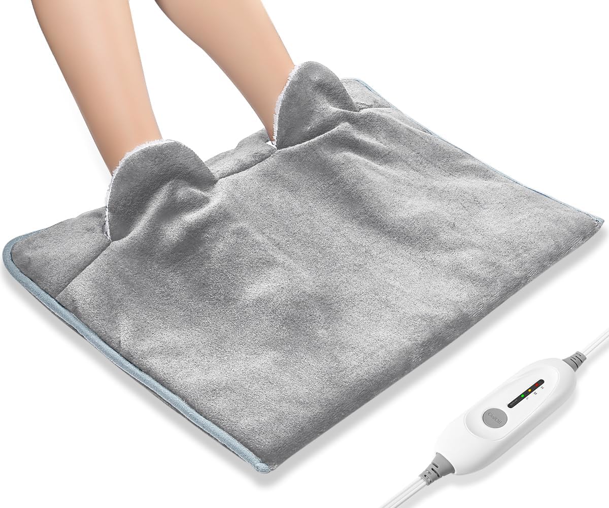 Electric Heated Foot Warmer Soft Flannel Foot Heater with 2h Auto Off & 3 Heat Levels Full Body Use Heating Pad for Feet, Abdomen, Cramps, Pain Relief Pocket Design 16" x 22" Grey