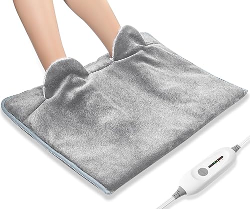 Electric Heated Foot Warmer Soft Flannel Foot Heater with 2h Auto Off & 3 Heat Levels Full Body Use Heating Pad for Feet, Abdomen, Cramps, Pain Gris