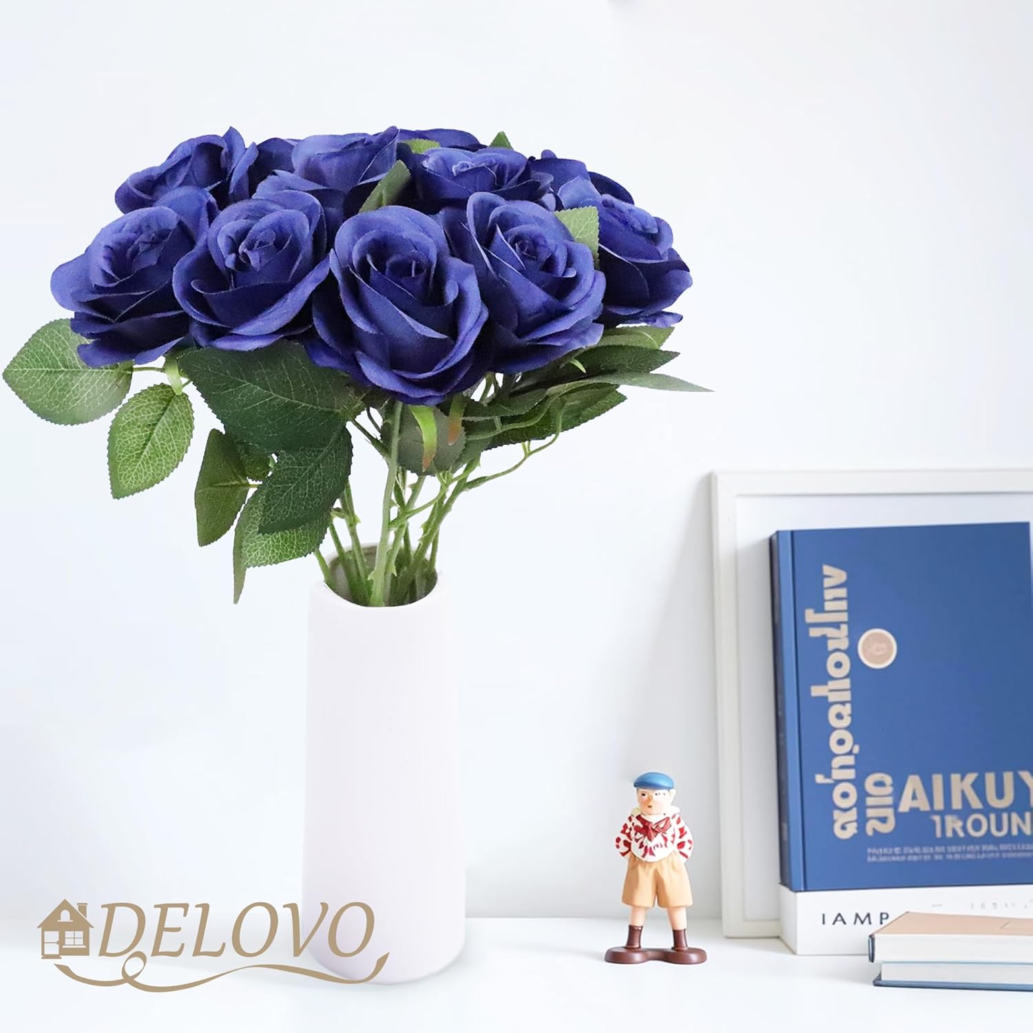 52pcs Navy Blue Roses Artificial Flowers Fake Flowers Silk Roses with Stems for DIY Wedding Bouquets Bridal Shower Centerpieces Arrangements Party Decorations