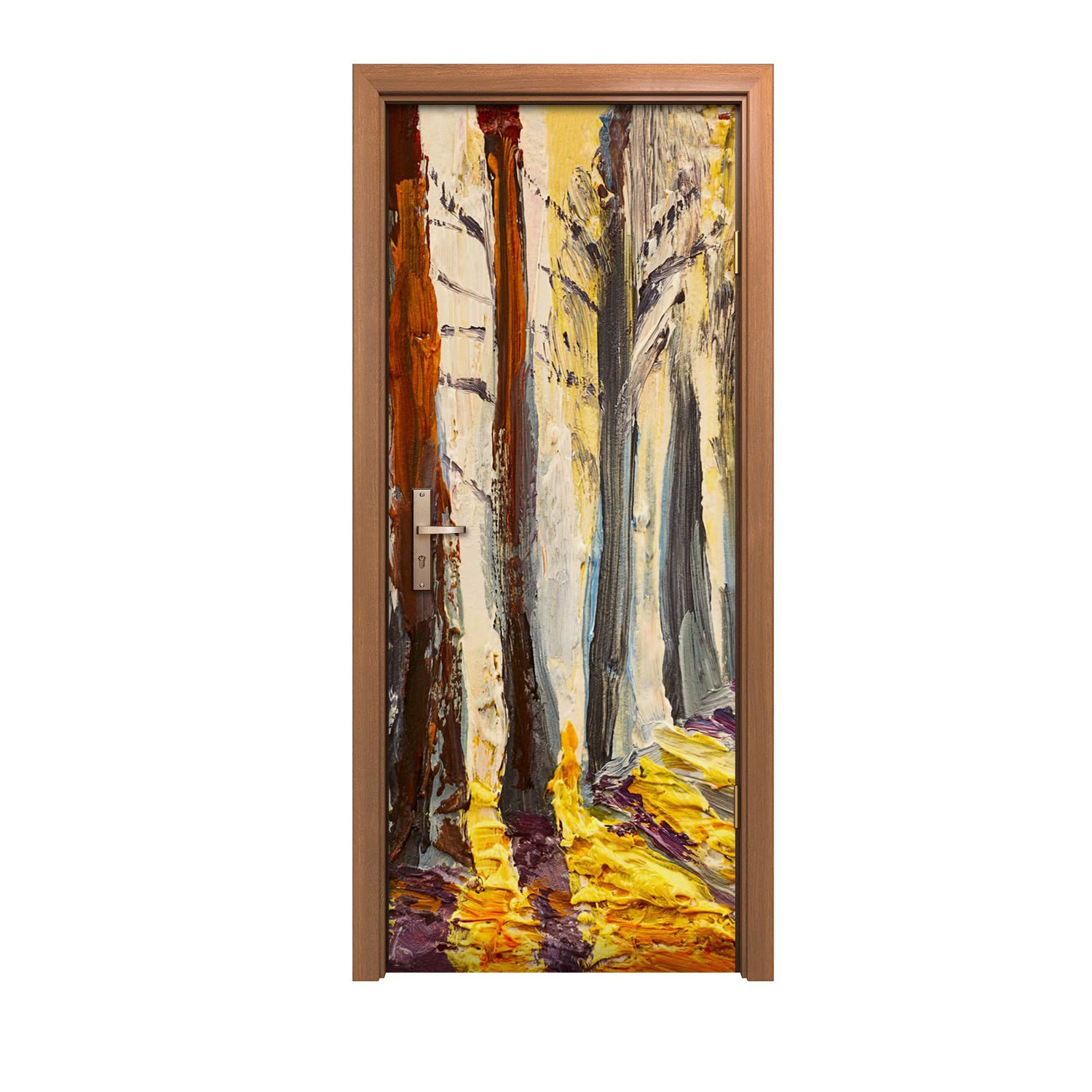 Autocollant de porte 80x200cm au rendu artistique élégant design forêt picturale