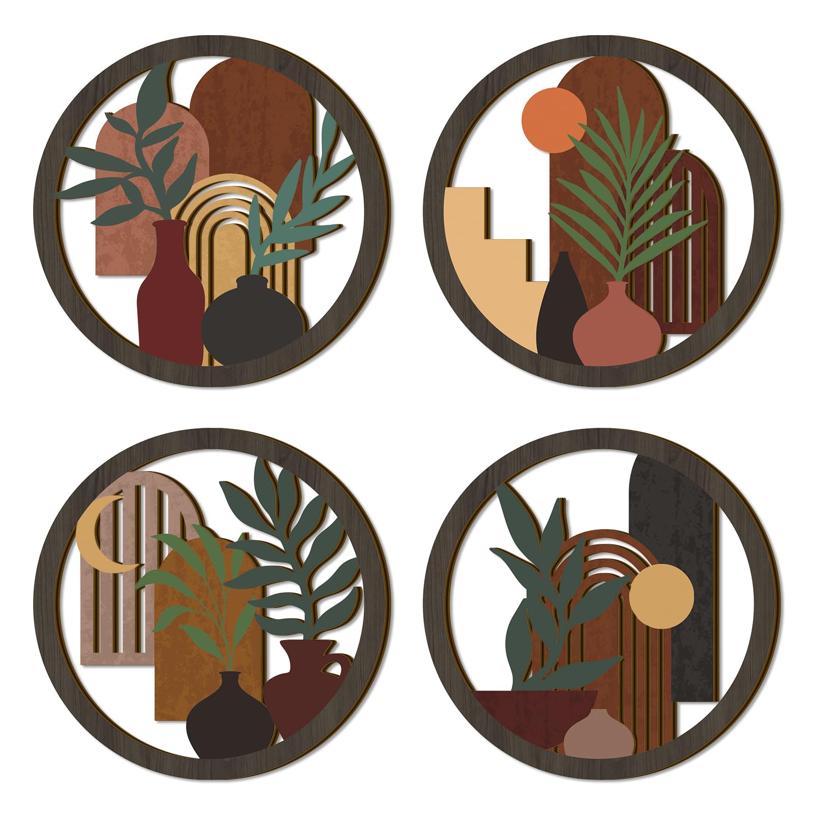 HPNIUB 4PCS Wood Sign Decor (Brown)