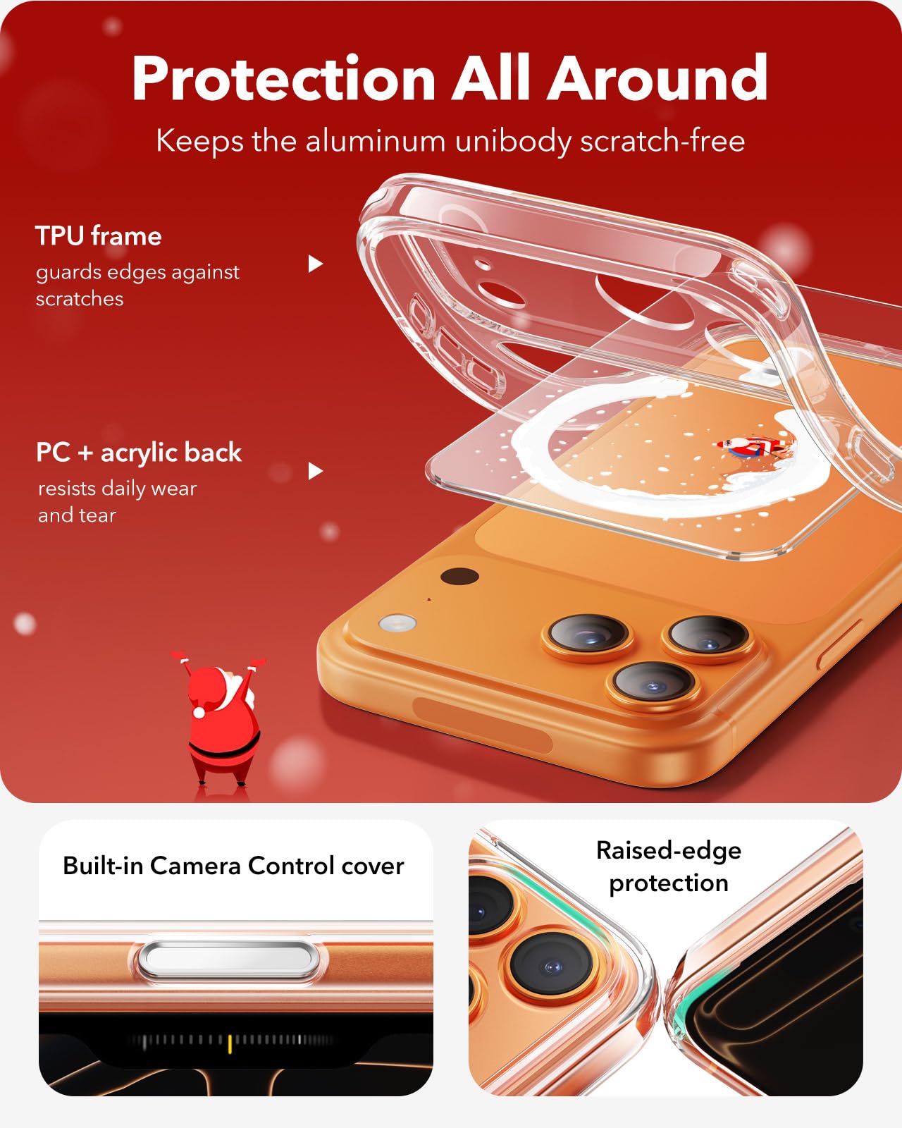 ESR Cover per iPhone 17 Pro, Custodia per controllo della fotocamera, Compatibile con MagSafe, Protezione antiurto di livello militare, Angoli Air Guard ammortizzanti, Serie Hybrid, Babbo Natale