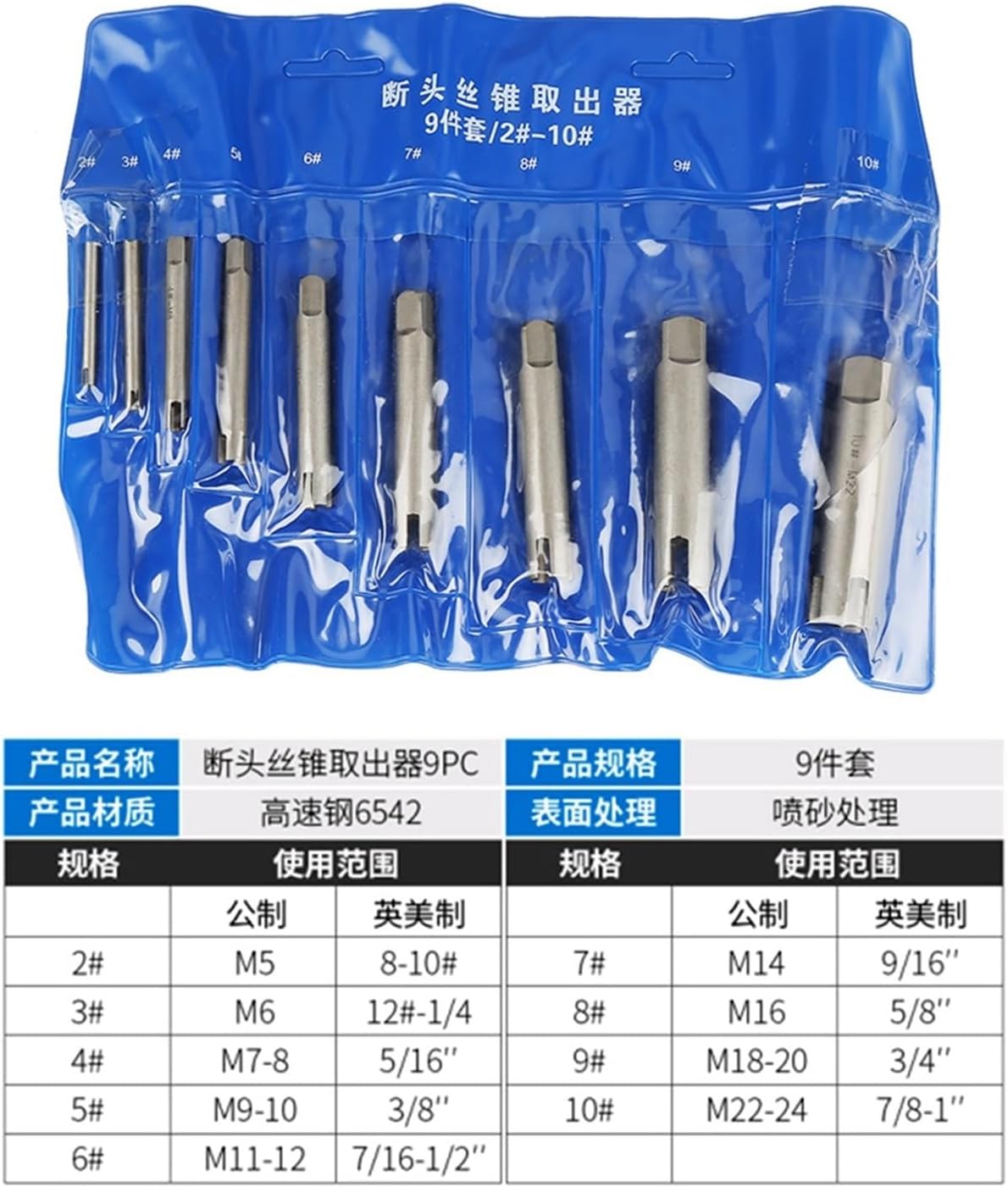 Forming Tap High Speed Steel Broken Head Taps Remover Stripped Screw Tap Extractor Set Tools(6pcs)