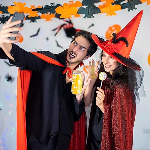 Miniatura 5 de Umigy Juego de 4 tazas de vidrio de Halloween con tapas, popotes, cepillos para decoraciones de Halloween, vasos para beber, divertida bruja