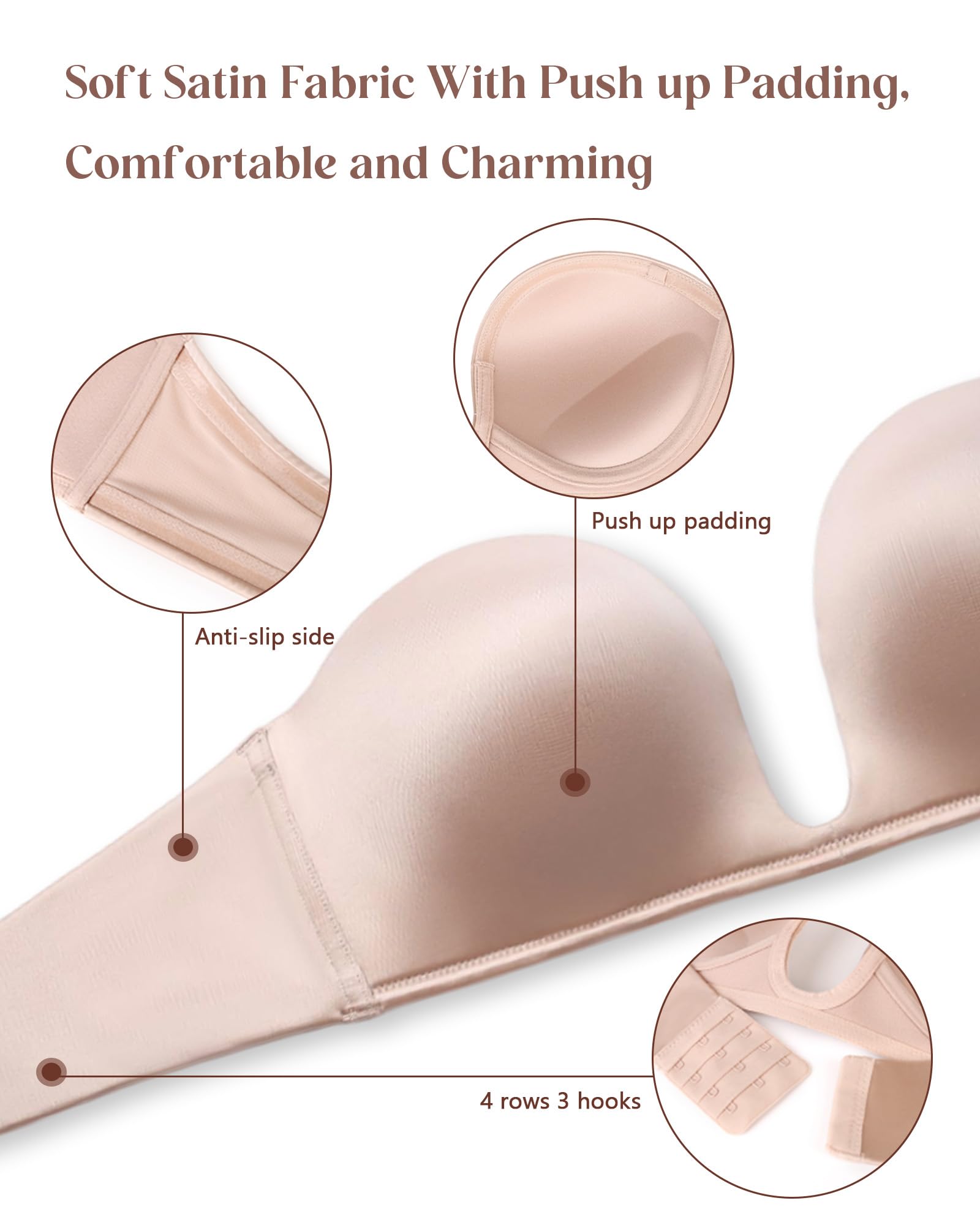 DotVol Soutien-Gorge pour Femme sans Bretelles Push Up u sans Bretelles rembourré sans Dos