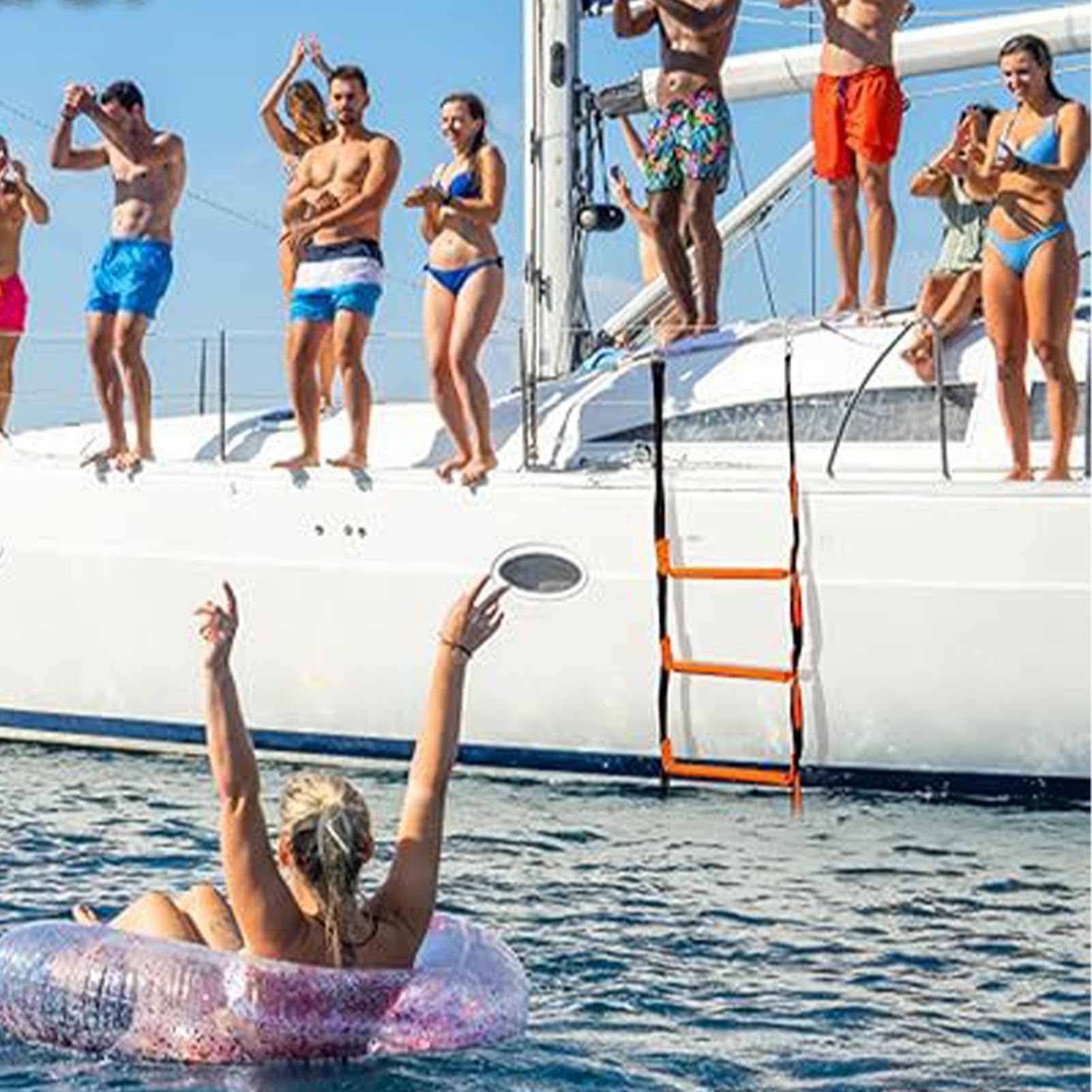 Scaletta portatile per barca a 5 gradini pieghevole con corda | Scaletta pieghevole per barca kayak, yacht, canoa, pesca, pesca, mare, pontone, snorkeling