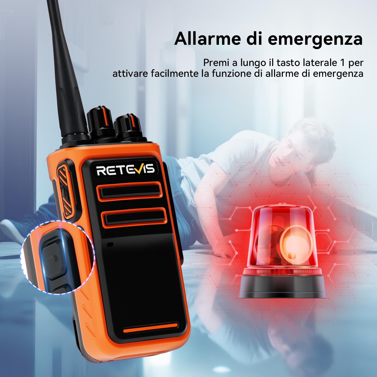 Retevis C66 Walkie Talkie Lungo Raggio, Ricetrasmittente Ricaricabile | Ricarica Rapida, CTCSS/DCS, per la Sicurezza Dell'hotel, Arancione, 4 Pezzi
