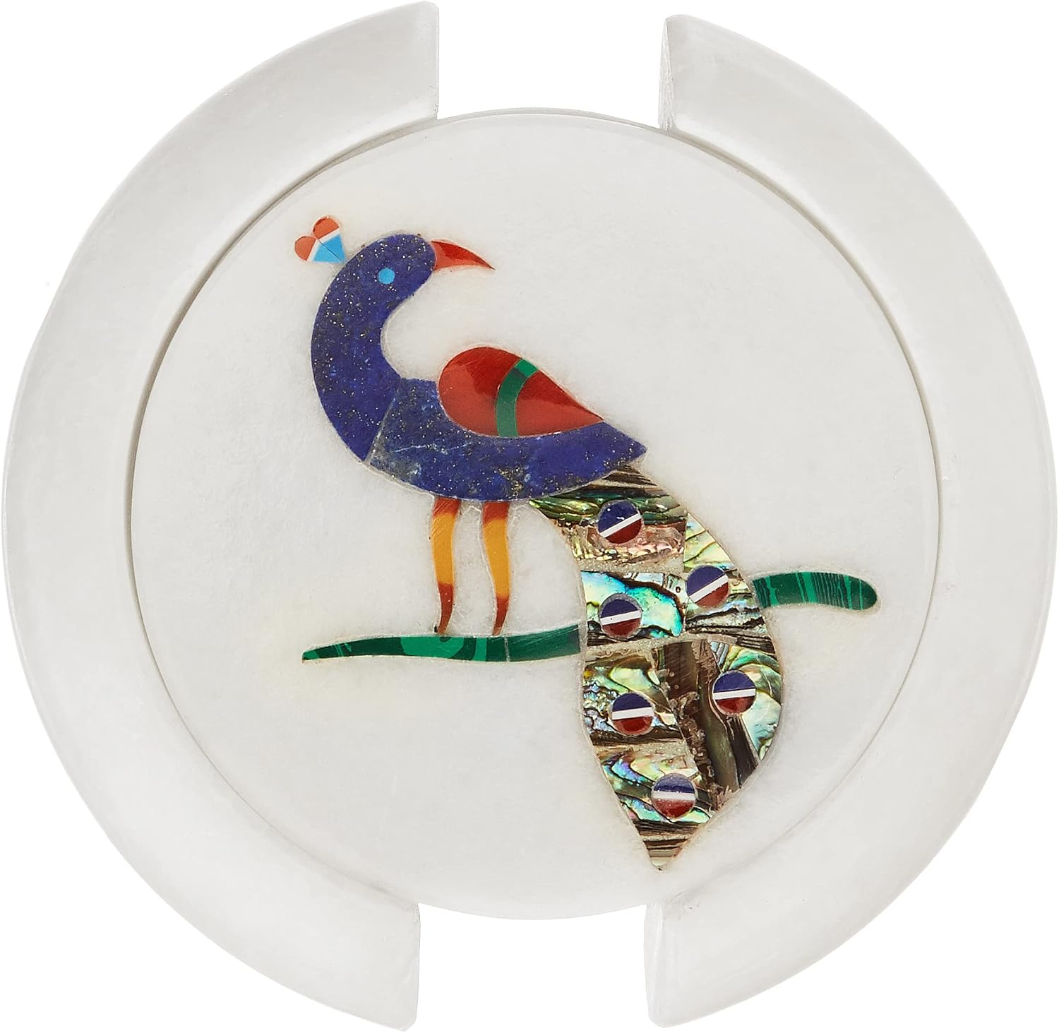 Queenza Marble Coasters for Gifts -Set of 6 Coasters for Drinks with Holder, Marble Inlay Peacock Artwork, Luxury Coasters for Housewarming