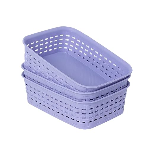 Soddeph Plastic Storage Baskets for Cabinets, Household Pantry Organization with Handle,Organizer Bins for Room,Bathrooms,Under-Sink,Kitchen (Purple, XS-3PACK) - XS-3PACK - Purple