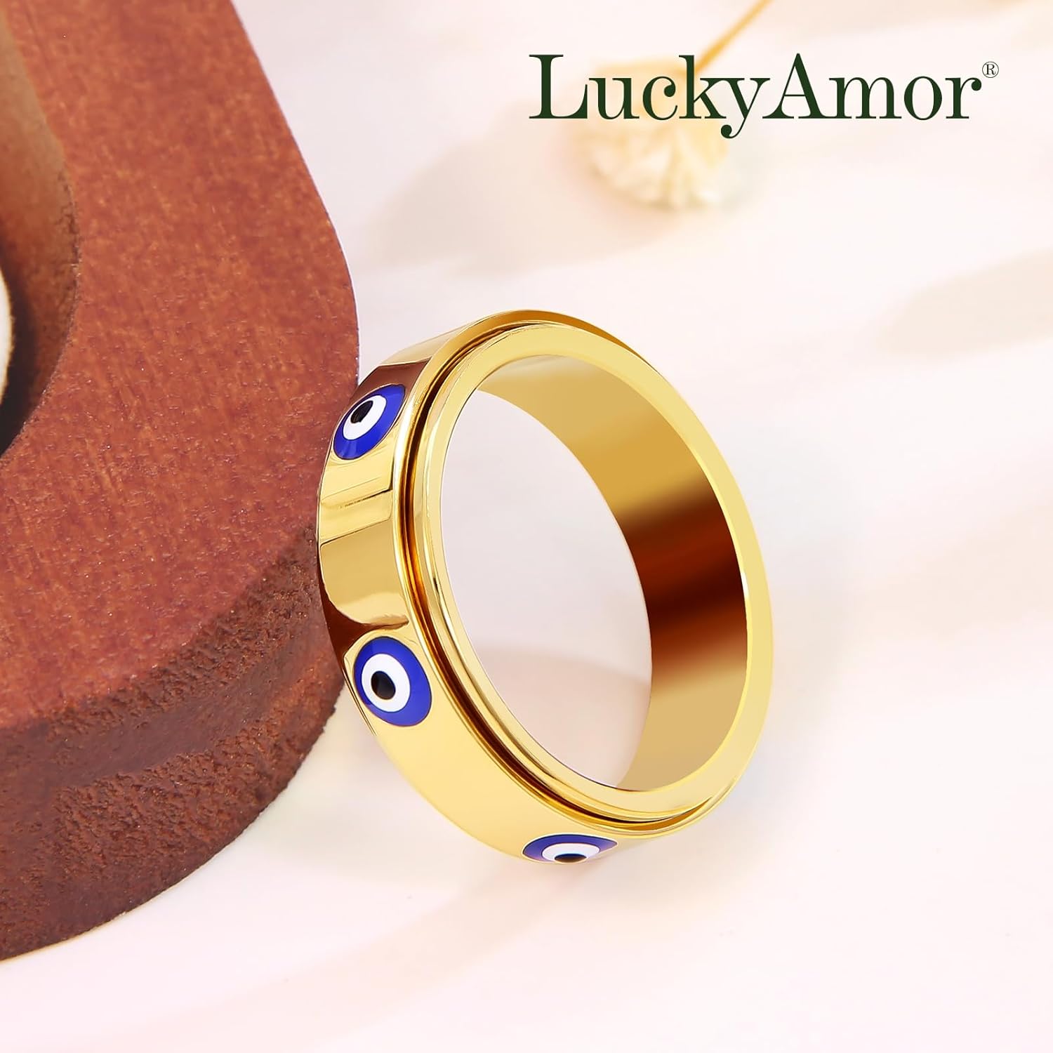 Evil Eye Fidget Ring for Women - 18K Gold Plated Stainless Steel Spinner Rings for Anxiety Relief, Ojo Turco Ring Luck Amulet, Turkish Faith Protection Stackable Jewelry Gift for Women Men - Image 5