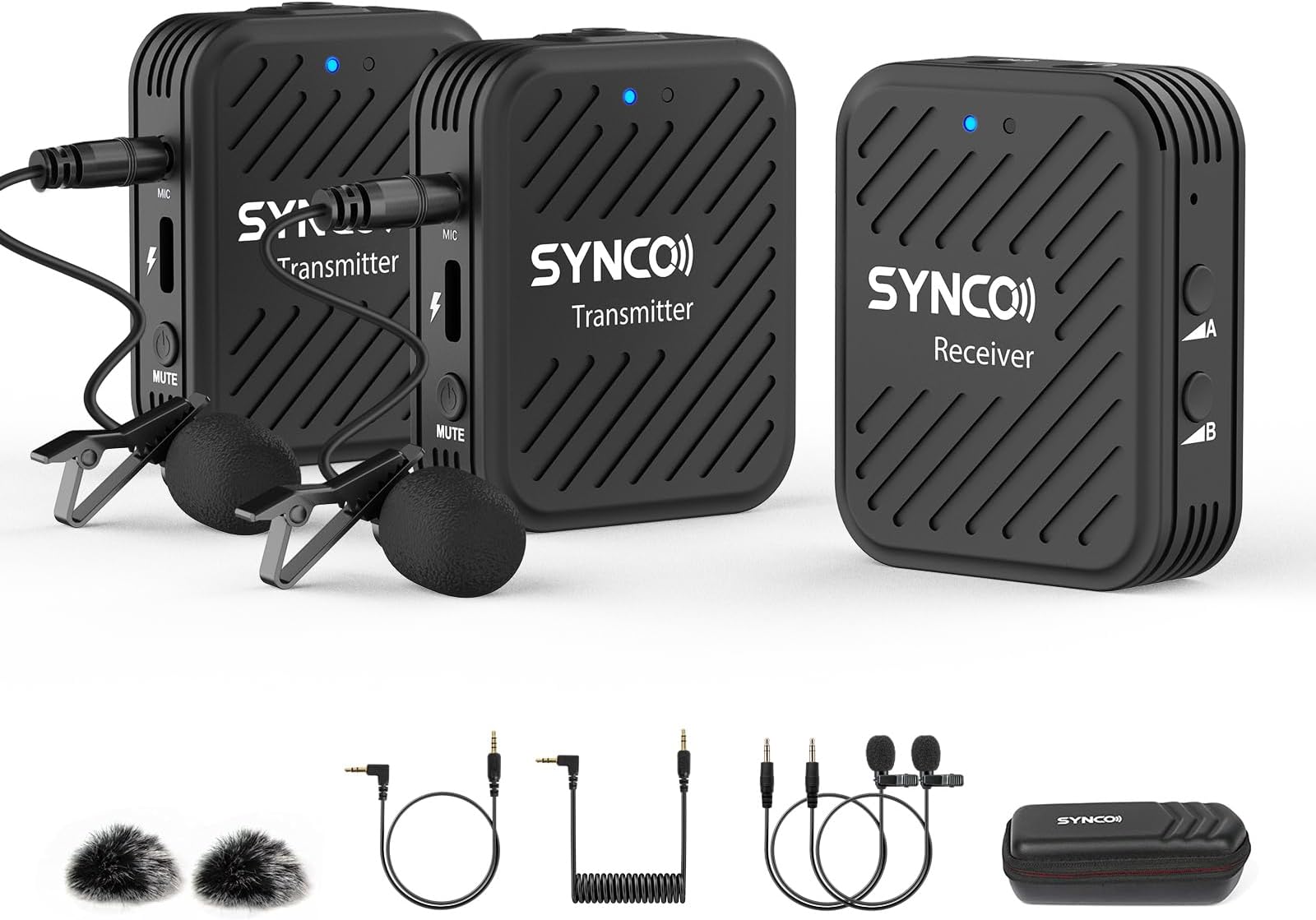 SYNCO Wireless Lavalier Microphone System, [Official] G1(A2) 2.4GHz Wireless Lapel Mic Dual Transmitter 1 Receiver for DSLR Camera Smartphone Camcorder