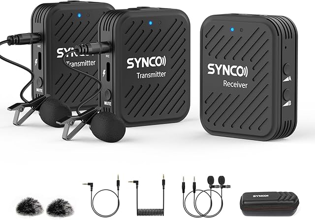 SYNCO Wireless Lavalier Microphone, G1(A2) 2.4G Lapel Clip Mic with Transmitter Receiver for Smartphone Tablet Camera DSLR Youtube Video Live Streaming Vlog, Wireless-Lavalier-Microphone-SYNCO-G1A2