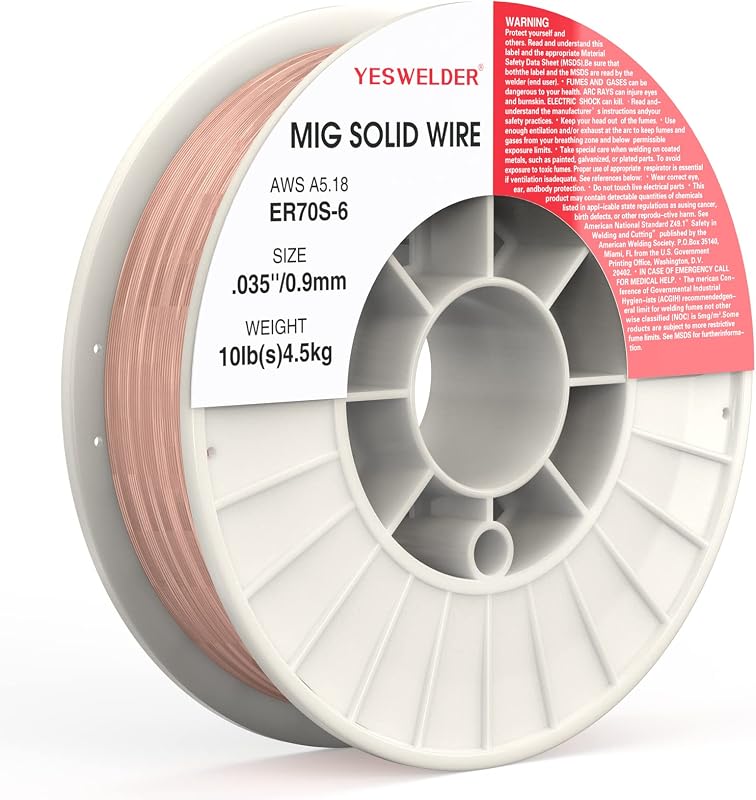 Alambre de soldadura MIG, acero al carbono sólido ER70S-6 | Carrete de 0,035 pulgadas y 10 lb con alta capacidad de alimentación, manejo de alambre suave y consistente