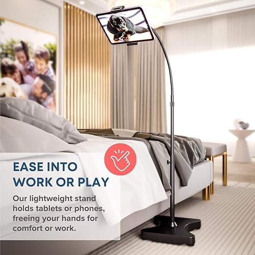 Miniatura 3 de LEVO Soporte de piso de altura ajustable para tableta y teléfono, soporte de cuello de cisne con base estable, compatible con todos los teléfonos
