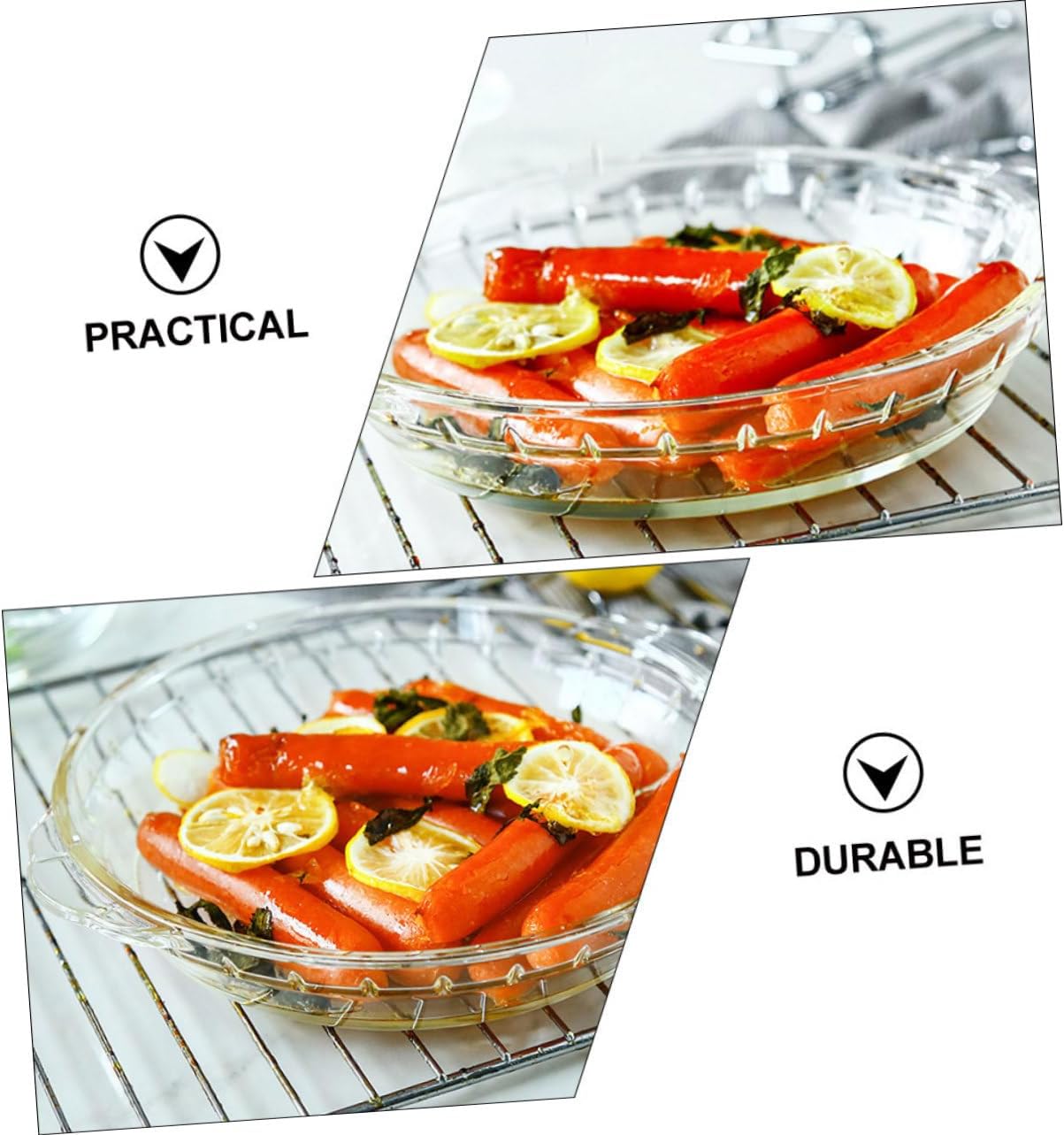 2pcs Glass Baking Tray Heat Resistant Food Storage for Oven Microwave and Refrigerator Cooking Dishes Easy Clean Safe Tableware