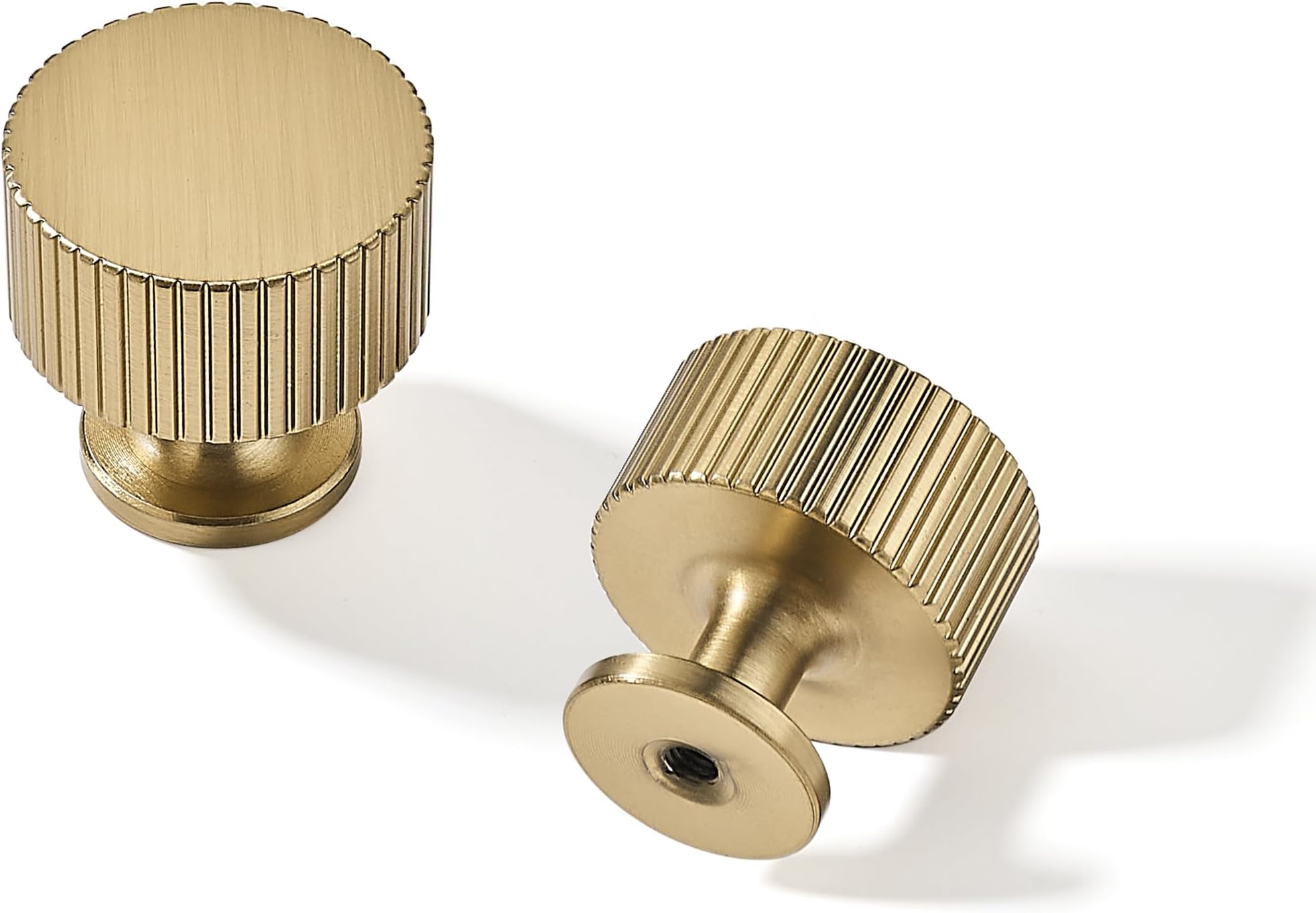 10 Pack 1.1 Inch Brushed Brass Cabinet Knobs - Round Drawer Satin Gold Knobs for Dresser Drawers