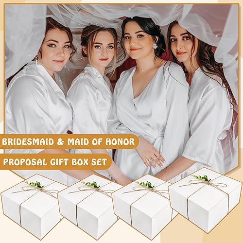 Miniatura 7 de Juego de 50 cajas de propuesta de dama de honor, 4 regalos de boda para dama de honor, juego de bolsas de maquillaje cosmético, bandas elásticas